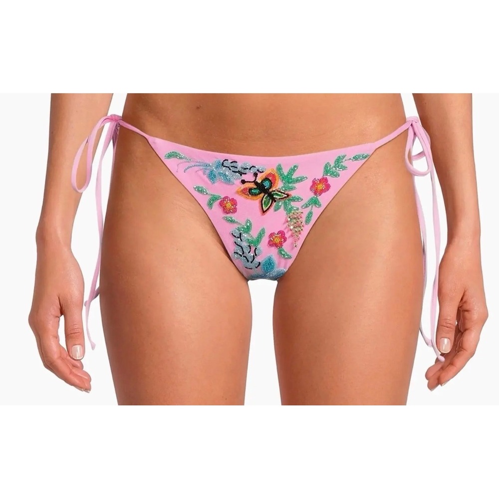 Oceanus Los Angeles Pink Beaded Butterfly Bikini Bottom Side Tie Swim Small